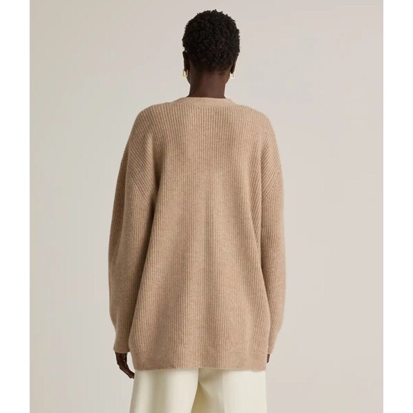 New Quince Oatmeal Beige Mongolian Cashmere Oversized Boyfriend Cardigan S 0487 - Picture 2 of 10